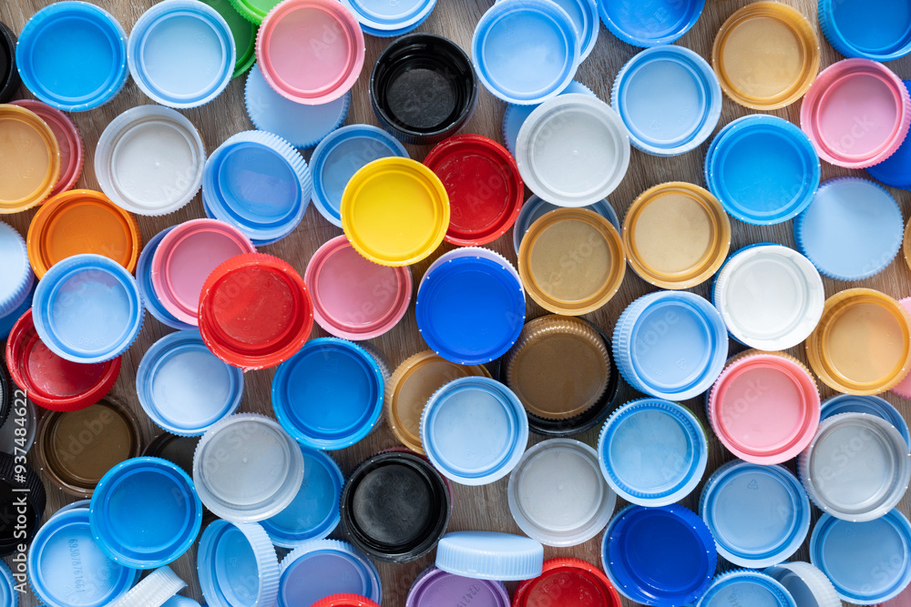 close up plastic bottles caps for recycling to conserve the environment, recycling, reuse, garbage disposal, save the world concpet close up plastic bottles caps for recycling to conserve the environment, recycling, reuse, garbage disposal, save the world concpet