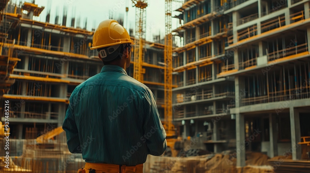 A construction worker wearing a helmet stands on a construction site, emphasizing the importance of safety in the workplace. ID_c89cc1a2-6e93-455e-abf4-2bb0c319d135 A construction worker wearing a helmet stands on a construction site, emphasizing the importance of safety in the workplace. ID_c89cc1a2-6e93-455e-abf4-2bb0c319d135