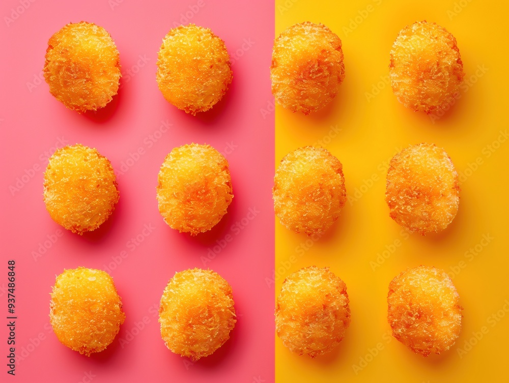 Minimalistic top view of Spanish croquetas, a golden fried appetizer Minimalistic top view of Spanish croquetas, a golden fried appetizer