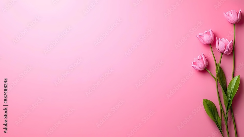 A beautiful arrangement of pink tulips on a soft pink background, perfect for spring or floral-themed designs. A beautiful arrangement of pink tulips on a soft pink background, perfect for spring or floral-themed designs.