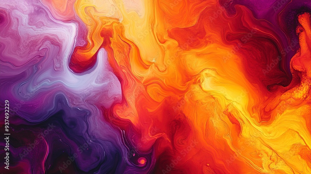 A dynamic abstract background showcasing a blend of vivid colors mimicking fluid art in orange, red, and purple hues. Generative ai A dynamic abstract background showcasing a blend of vivid colors mimicking fluid art in orange, red, and purple hues. Generative ai