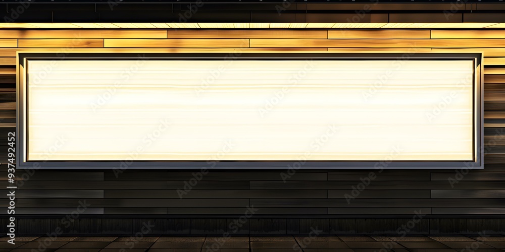 Blank Billboard on Wooden Wall with Lights Blank Billboard on Wooden Wall with Lights