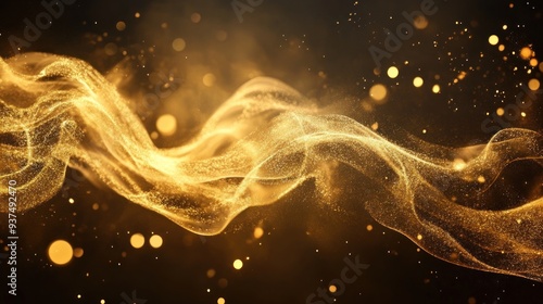 Abstract Golden Glitter and Lights on Black Background