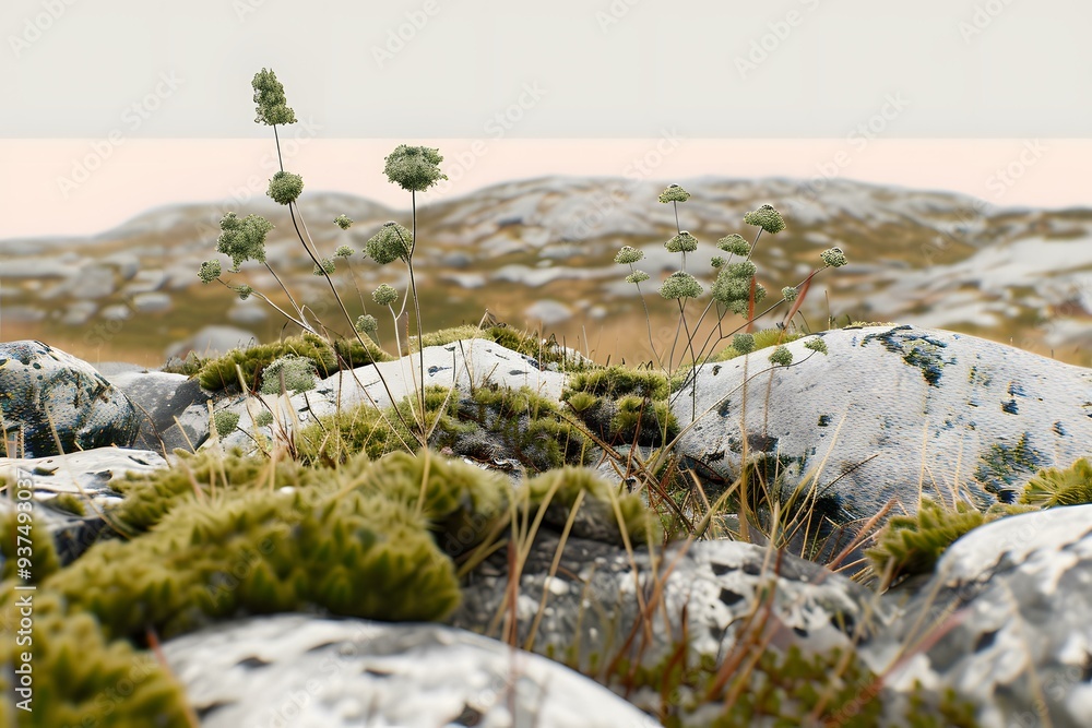 Close Up of Moss Covered Rocks With Plants Close Up of Moss Covered Rocks With Plants