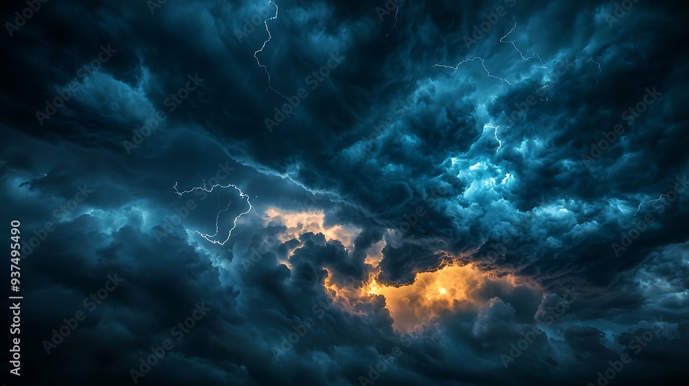 Dramatic lightning storm cloudscape, capturing the intense and powerful beauty of a stormy sky illuminated by flashes of lightning. Dramatic lightning storm cloudscape, capturing the intense and powerful beauty of a stormy sky illuminated by flashes of lightning.