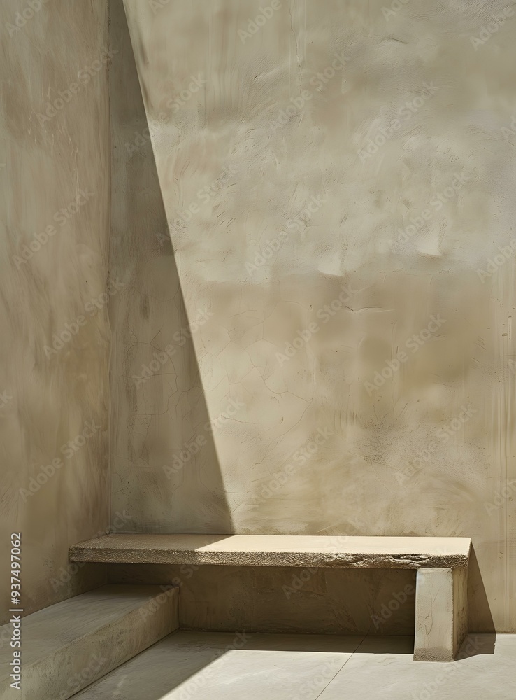Modern Concrete Bench in Minimalist Courtyard Modern Concrete Bench in Minimalist Courtyard