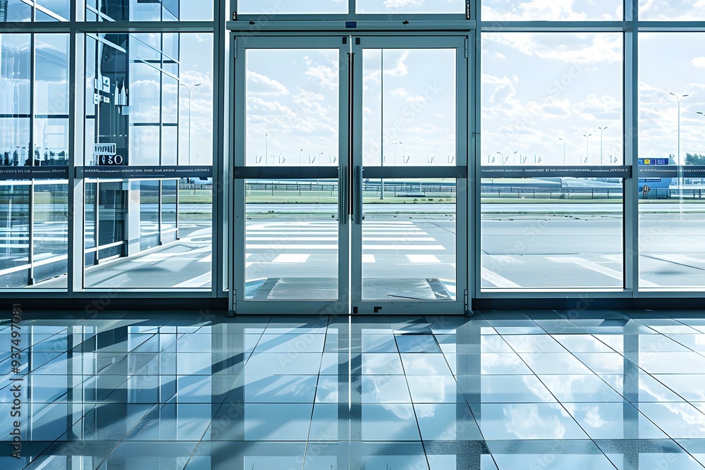 Glass Doors with View of Airport Tarmac Glass Doors with View of Airport Tarmac