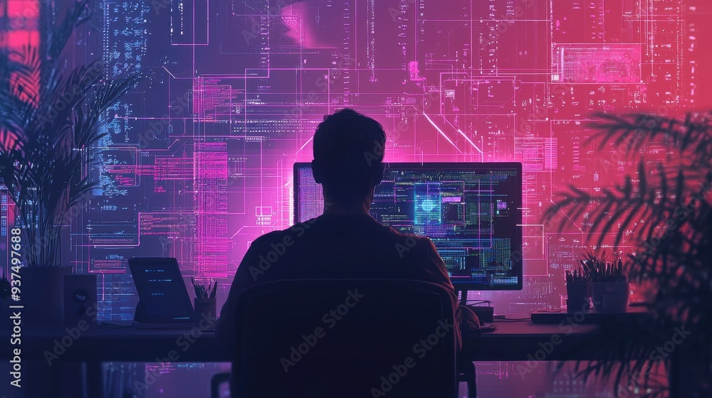 Cyberpunk Workstation: A Futuristic Digital Landscape Cyberpunk Workstation: A Futuristic Digital Landscape