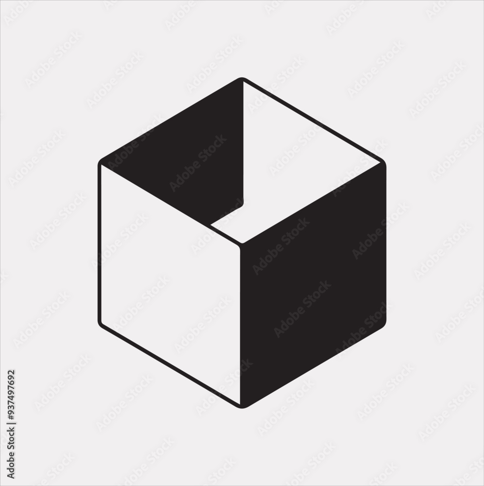 Isometric cube Vector silhouette illustration icon on a white background Isometric cube Vector silhouette illustration icon on a white background
