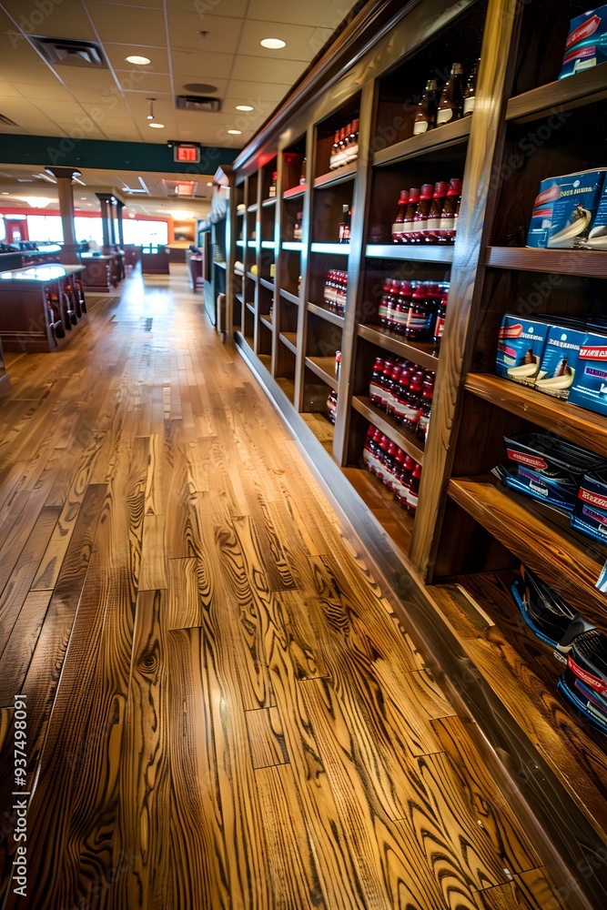 Wooden Flooring in a Store with Shelving Wooden Flooring in a Store with Shelving