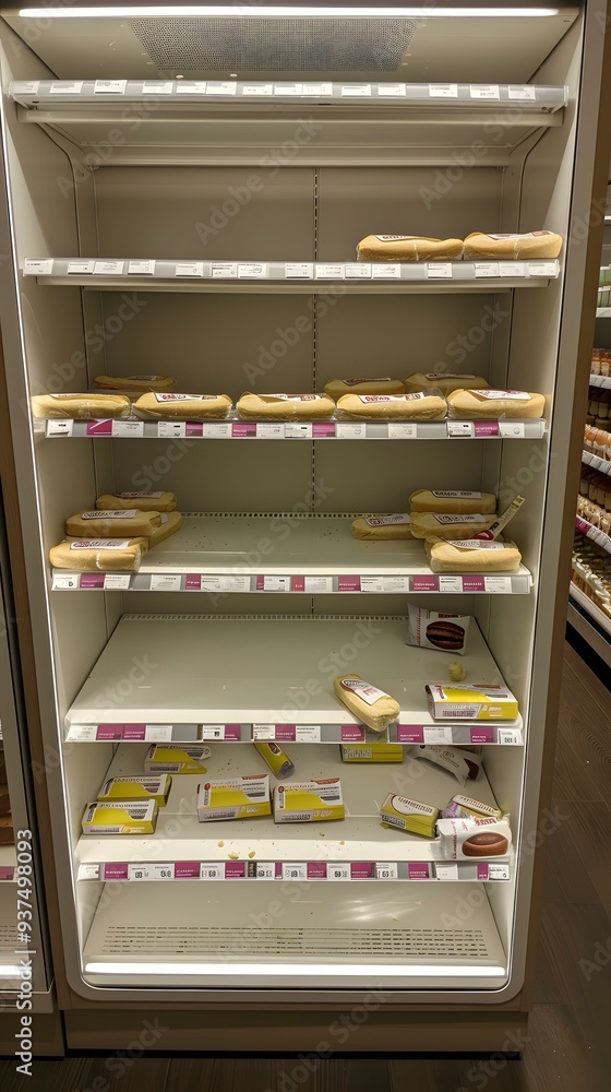 Empty Supermarket Fridge Shelf With Bread Empty Supermarket Fridge Shelf With Bread