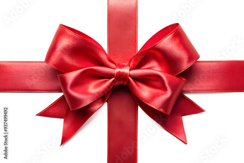 Red ribbon bow on gift wrap, transparent