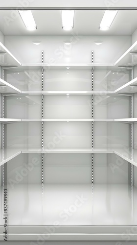 Empty White Refrigerator Shelves Interior