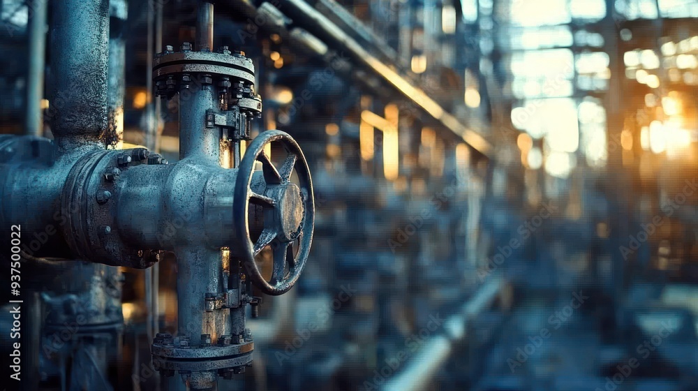 Fototapeta premium Industrial valve with a large handwheel, close-up.