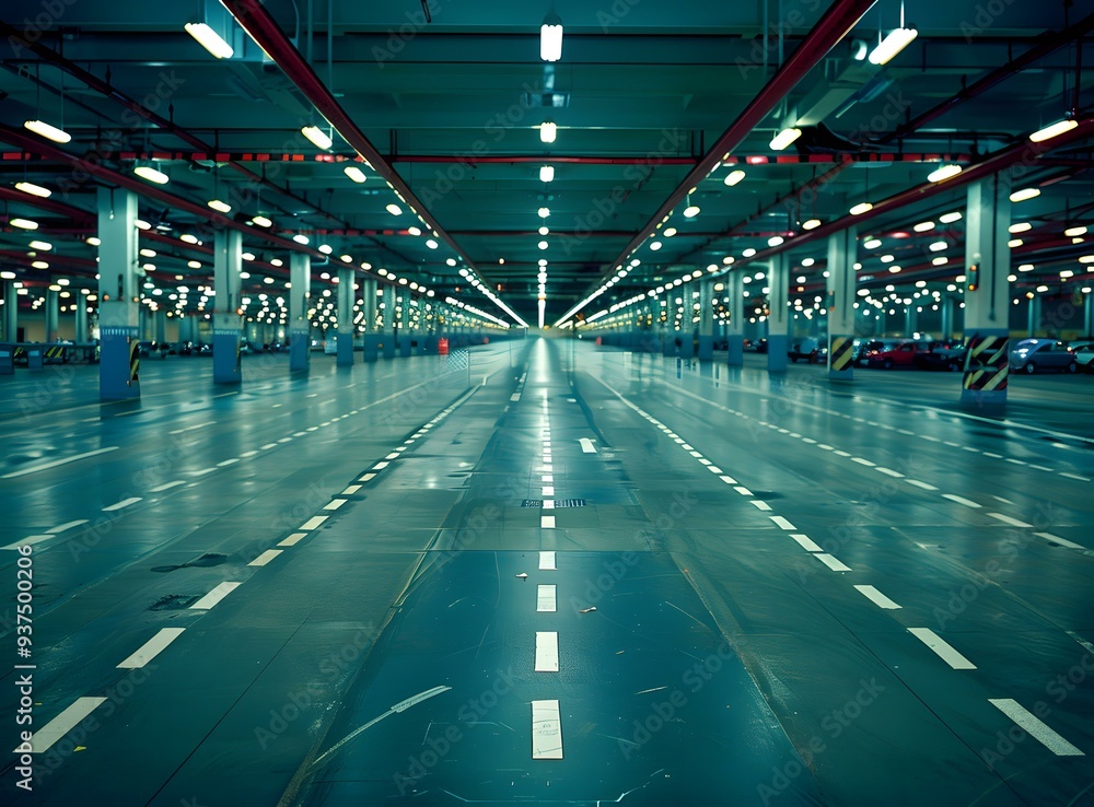 Empty Parking Garage With Fluorescent Lights Empty Parking Garage With Fluorescent Lights