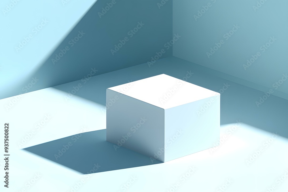 Obraz premium Minimalist White Cube on Blue Background