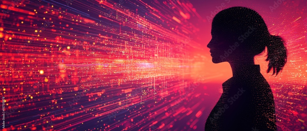 Futuristic Silhouette of Woman in Digital Realm Futuristic Silhouette of Woman in Digital Realm