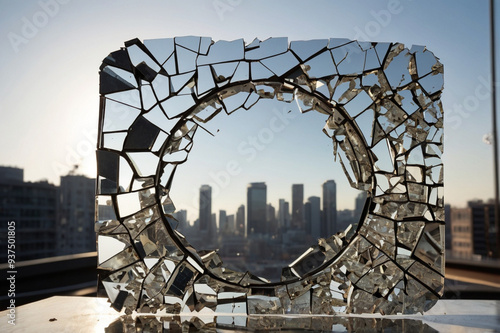 Broken Mirror Reflecting Sections of Dense Urban Landscape