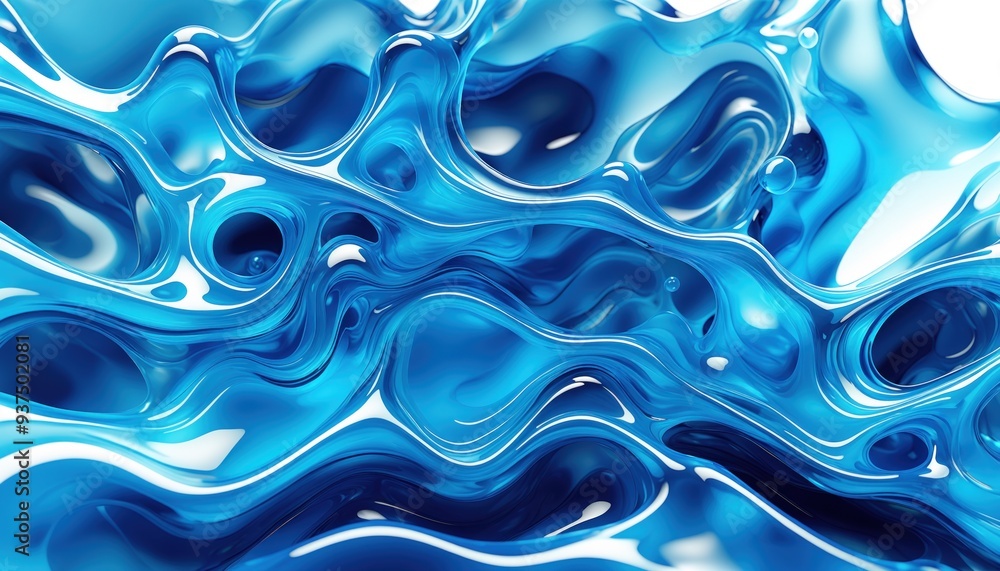 Blue liquid splashes on white background. Dynamic movement creates energy and fluidity Blue liquid splashes on white background. Dynamic movement creates energy and fluidity