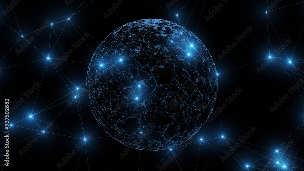 Obraz premium 3d digital technology sphere, concept metaverse network cyber space. Copy space illustration background.