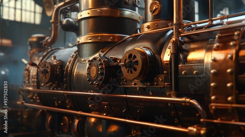 Close-up of a Vintage Steam Engine with Copper Piping photo