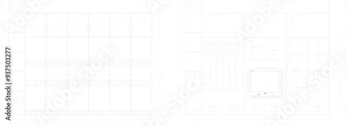 Vector sketch illustration of a silhouette image of a wardrobe furniture design and a room partition with a modern minimalist concept with detailed dimensions