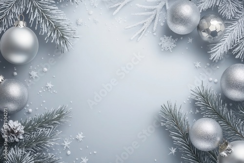 Festive Christmas Silver Background with Holiday Decorations