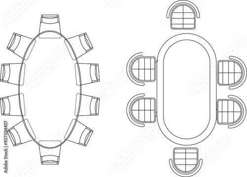 Vector illustration sketch silhouette design detail of dining room table and chair furniture for family