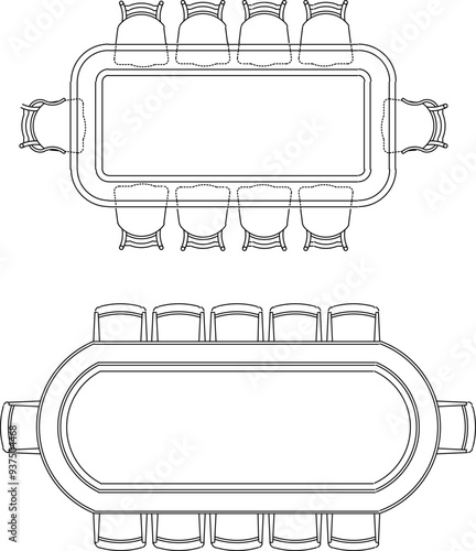 Vector illustration sketch silhouette design detail of dining room table and chair furniture for family