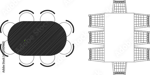 Vector illustration sketch silhouette design detail of dining room table and chair furniture for family