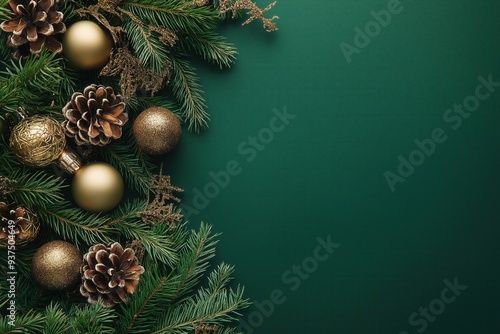 Festive Christmas Green Background with Holiday Decorations