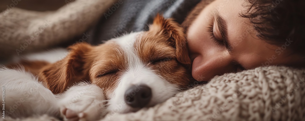 Puppy cuddled up with its owner, embodying a strong, protective bond, loyal companion, protector at heart Puppy cuddled up with its owner, embodying a strong, protective bond, loyal companion, protector at heart