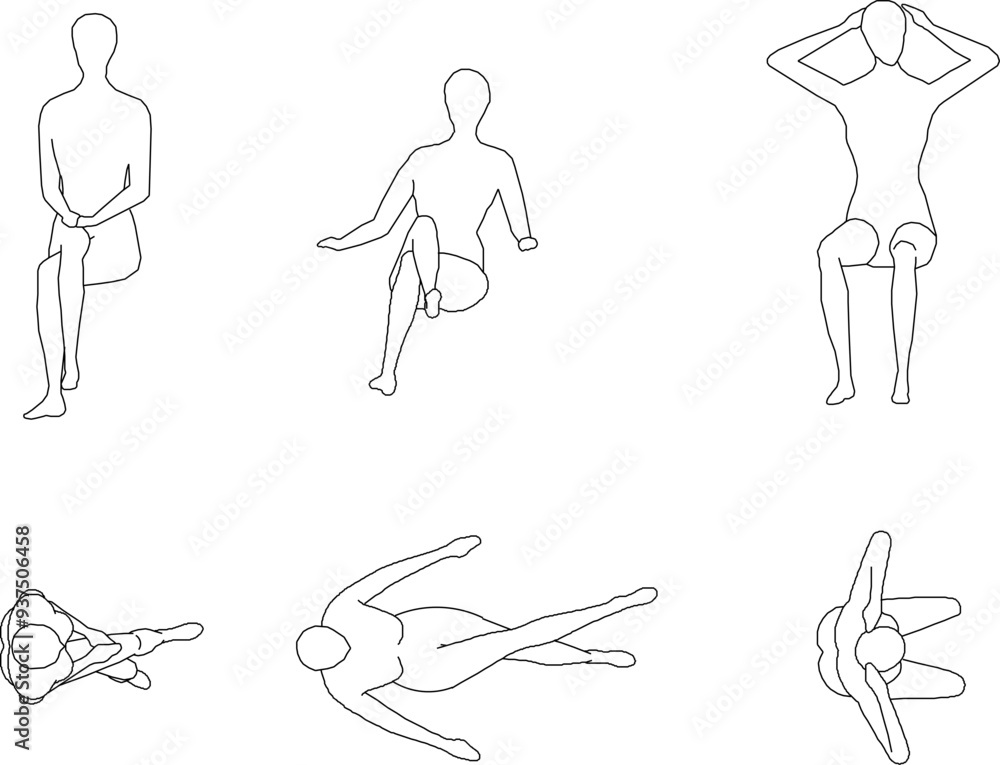 Vector sketch illustration of a silhouette design of a collection of human activities seen from the front and above Vector sketch illustration of a silhouette design of a collection of human activities seen from the front and above