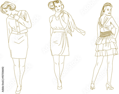 Vector sketch illustration of a silhouette design of a model girl doing a photoshoot pose