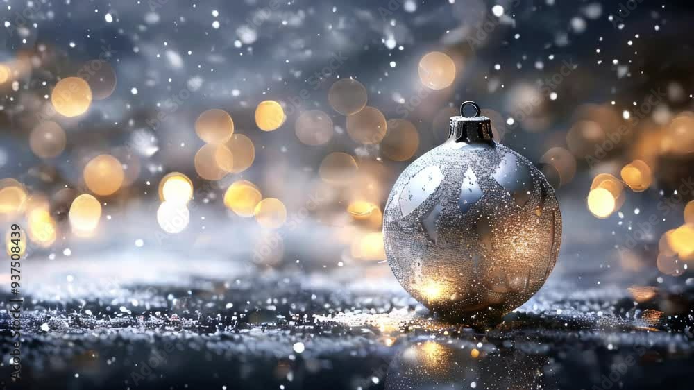 Silver christmas ball on a background with bokeh and a place for text Silver christmas ball on a background with bokeh and a place for text