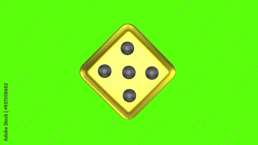 Yellow metallic glossy dice rotating on a green screen. Gambling concept. 3D animation. Yellow metallic glossy dice rotating on a green screen. Gambling concept. 3D animation.