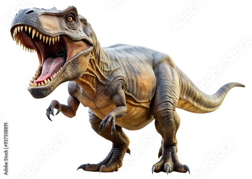 Ferocious T-rex roaring with sharp teeth, isolated transparent