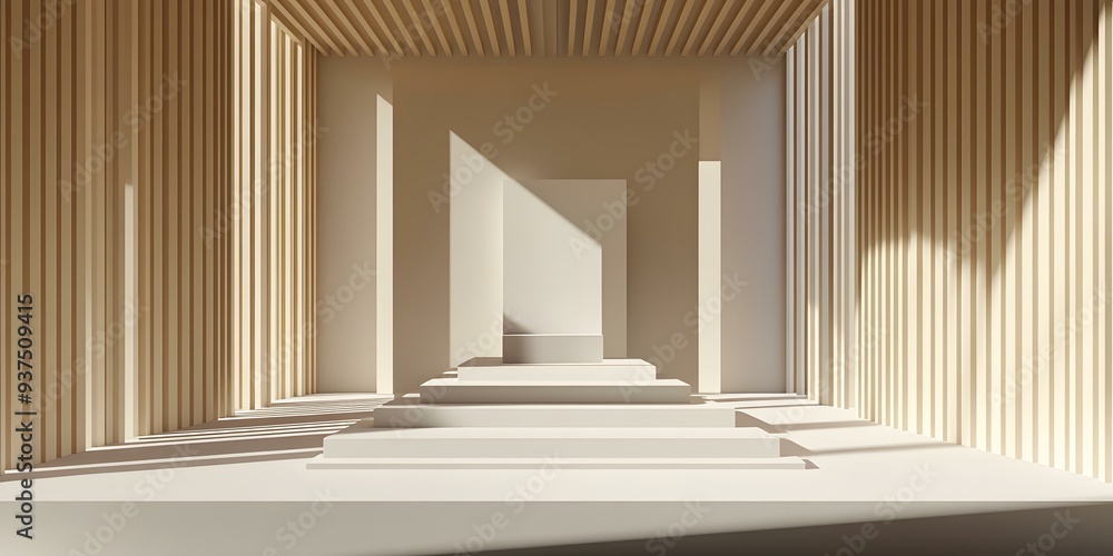 Minimalist Interior Design with Wooden Panels and White Stairs Minimalist Interior Design with Wooden Panels and White Stairs