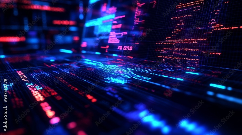 Abstract digital background with glowing lines of code in vibrant pink and blue hues. Abstract digital background with glowing lines of code in vibrant pink and blue hues.