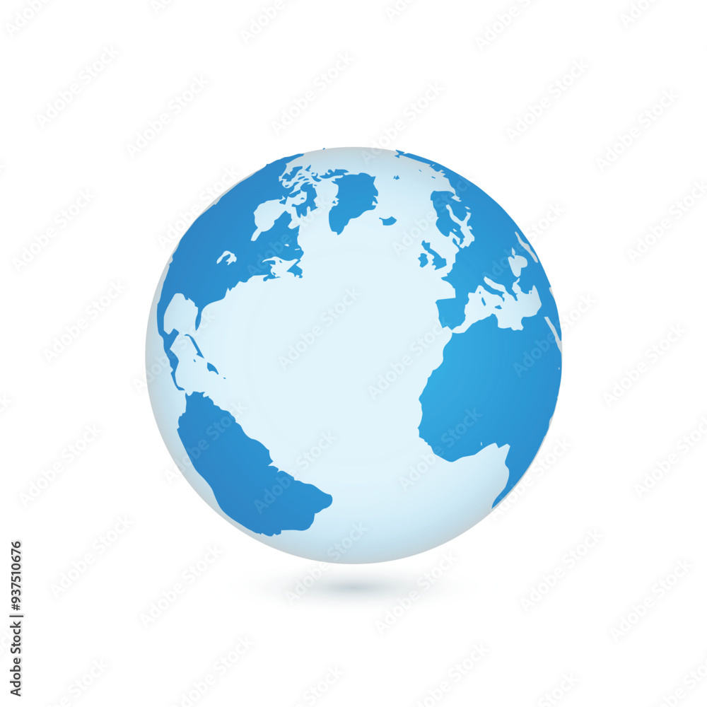 Naklejka premium Isolated earth globe showcasing continents in blue and white against a plain background, emphasizing global awareness and geography