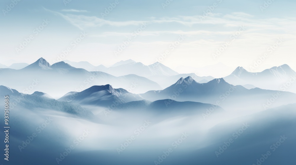 A breathtaking view of a majestic mountain range shrouded in a thick mist, creating an ethereal and mystical atmosphere A breathtaking view of a majestic mountain range shrouded in a thick mist, creating an ethereal and mystical atmosphere