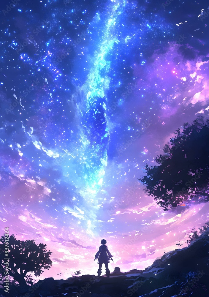 Silhouette of Person Looking at the Starry Sky Silhouette of Person Looking at the Starry Sky