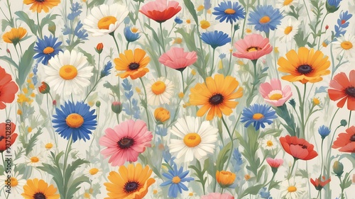 Wildflower Meadow pattern with poppies