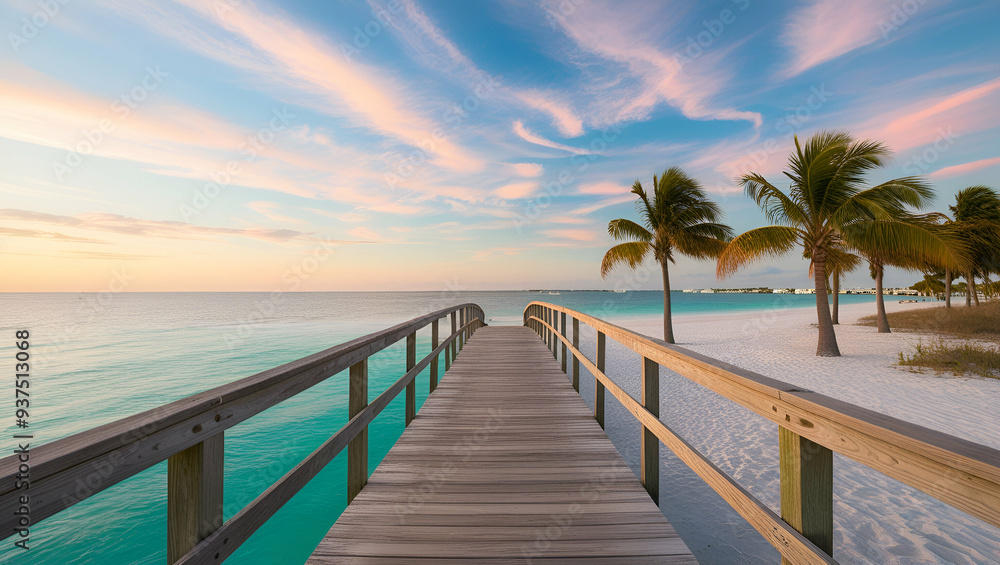 Panorama view of footbridge to the Smithers beach at sunrise - Key West, Florida, Generative AI Panorama view of footbridge to the Smithers beach at sunrise - Key West, Florida, Generative AI