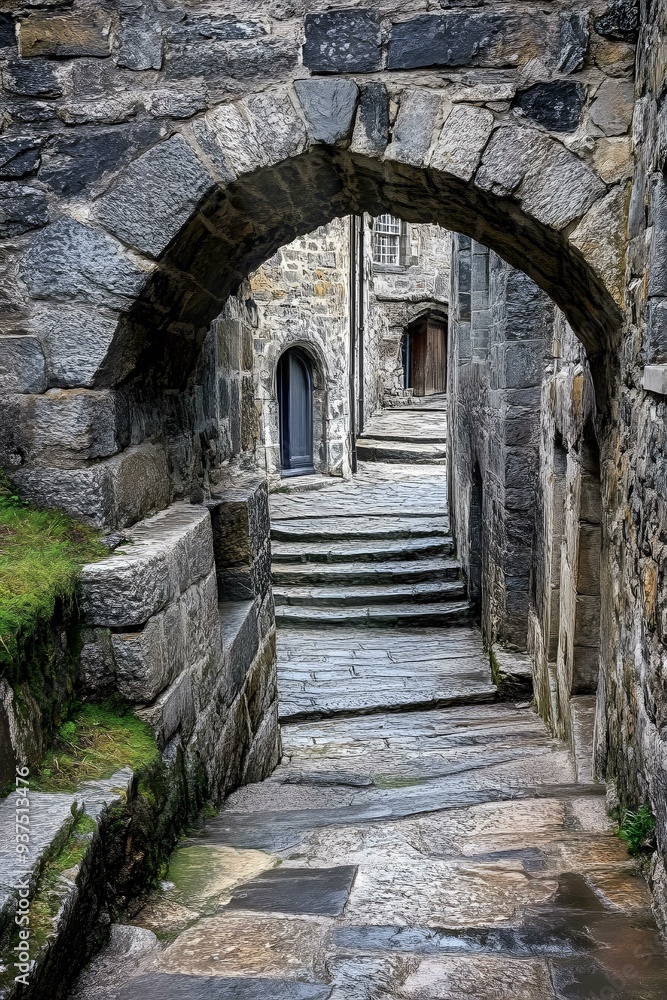 Stone Archway Leading to a Medieval Street in Europe Stone Archway Leading to a Medieval Street in Europe