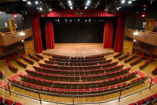 Empty Auditorium with Red Seats and Stage