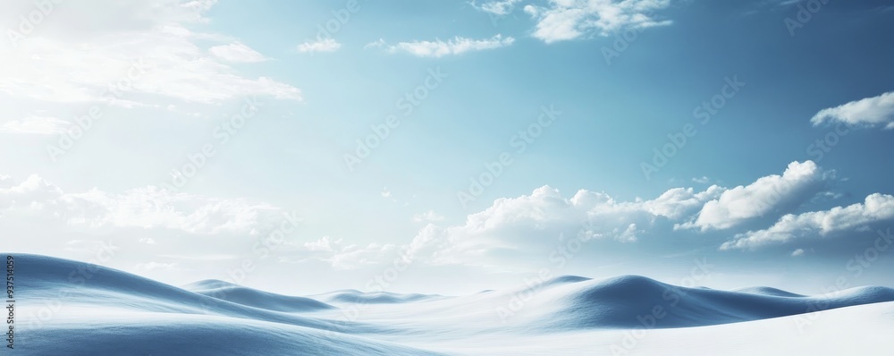 White snowy landscape with a bright blue sky and fluffy clouds. White snowy landscape with a bright blue sky and fluffy clouds.