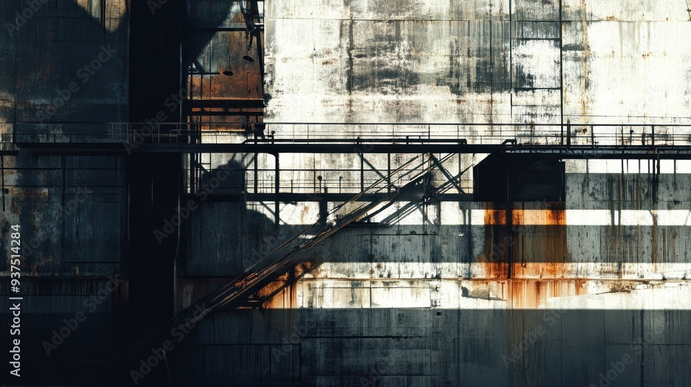 Rusty Metal Wall with Industrial Ladder and Shadow Rusty Metal Wall with Industrial Ladder and Shadow
