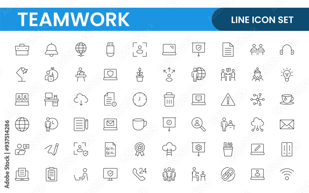 Teamwork linear icons collection. Set of coworking space icons. Business teamwork, team building, work group, and human resources minimal thin line web icon set. Teamwork linear icons collection. Set of coworking space icons. Business teamwork, team building, work group, and human resources minimal thin line web icon set.