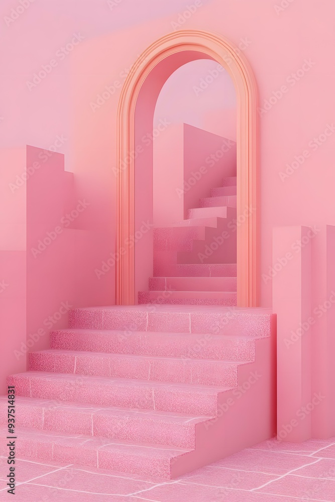 Pink Archway Staircase Minimalist 3D Render Pink Archway Staircase Minimalist 3D Render